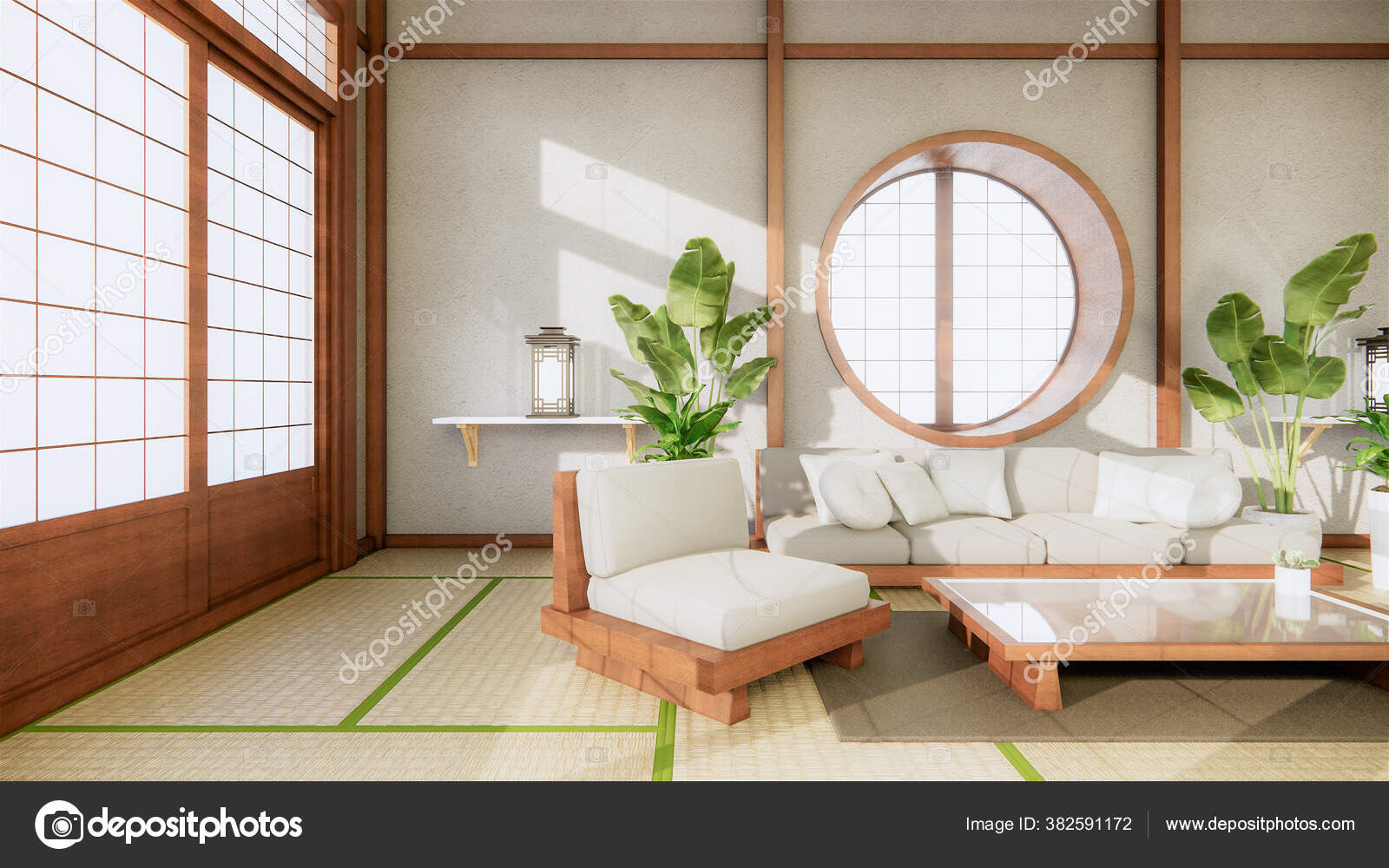 Sofa Japanischen Stil Auf Raum Japan Und Der Weiße Hintergrund intended for Wohnzimmer Japanischer Stil