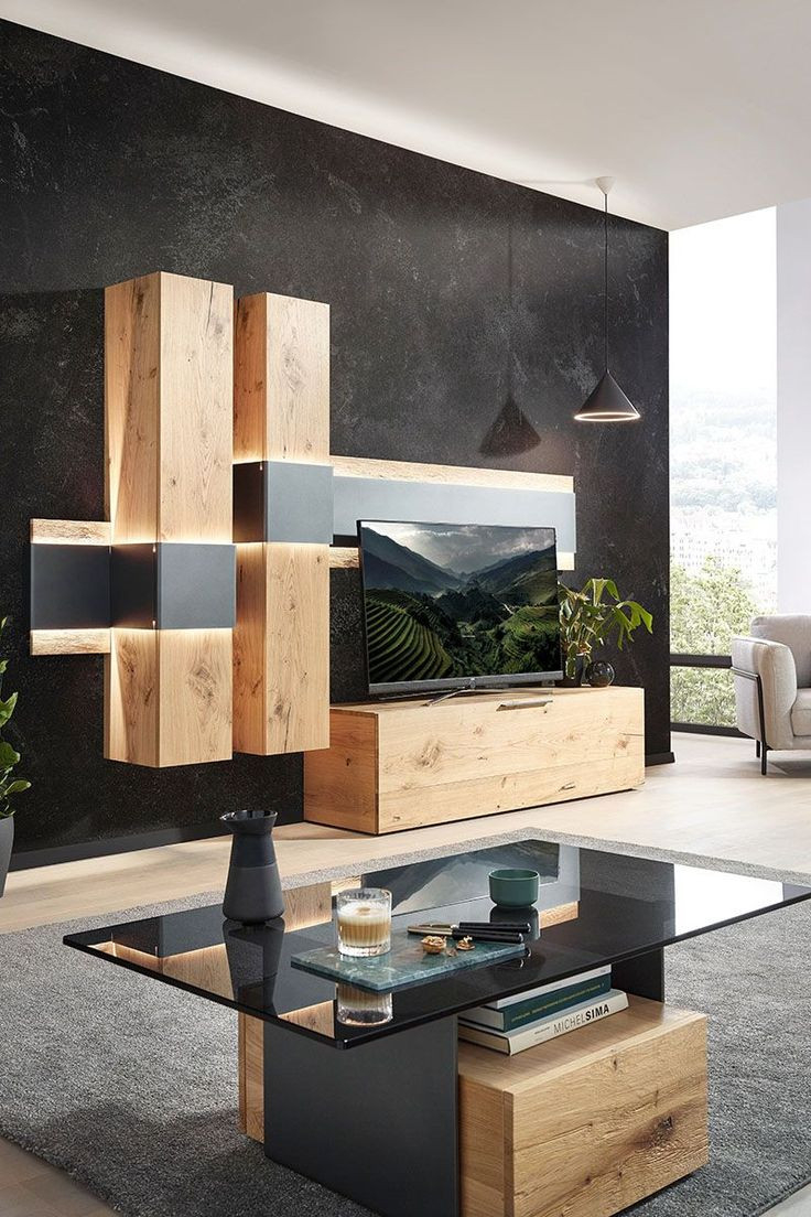Wohnzimmerwand Modern | Einrichtungsideen Wohnzimmer Holz in Wohnzimmer Holz Modern